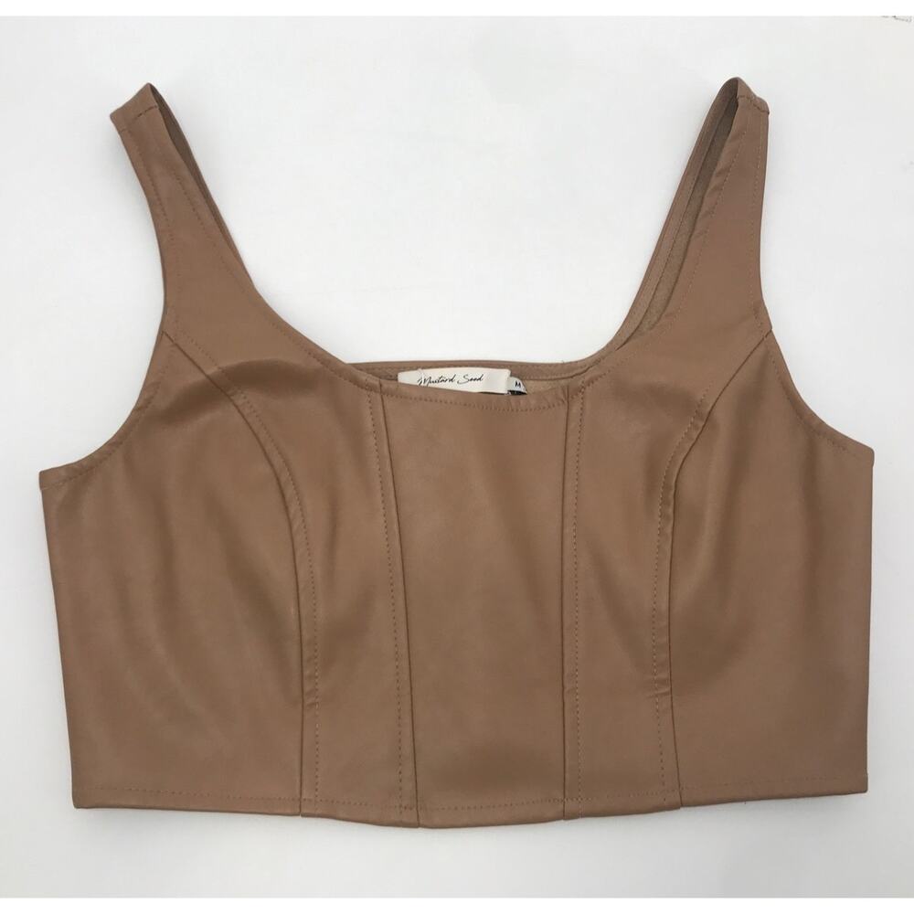 Mustard Seed Tan Faux Leather Sleeveless Crop Tank Top M Fitted